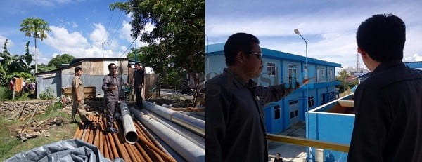 TINJAU LOKASI: Komisi III DPRD Bontang meninjau lokasi robohnya alat bor pada proyek pembuatan sumur bor di WTP KS Tubun, Rabu (12/4) kemarin.(MEGA ASRI/BONTANG POST)