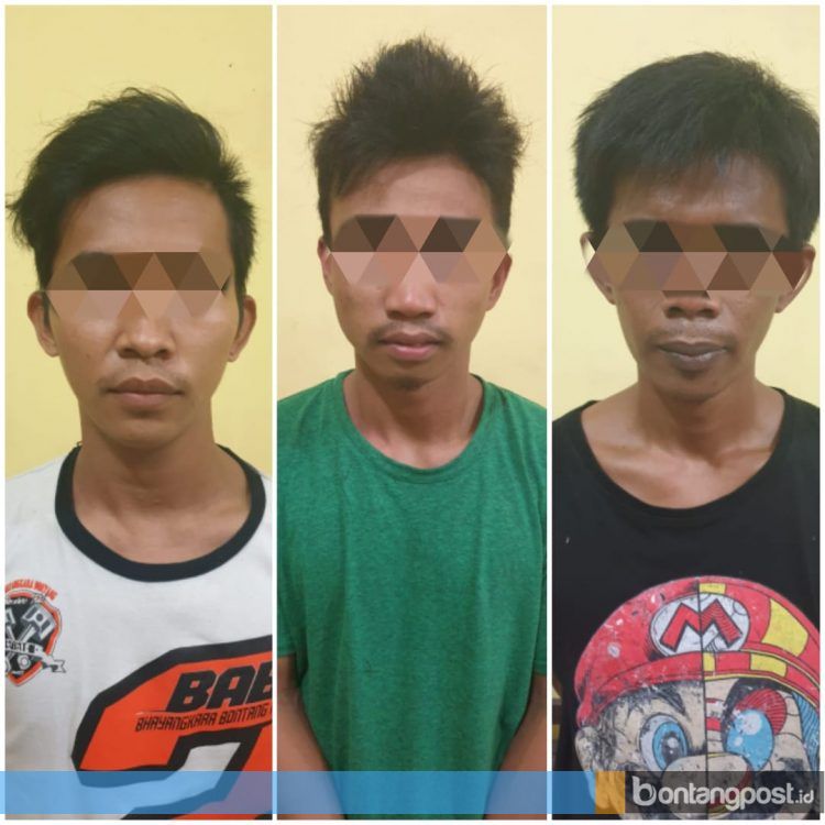 Dari kanan ke kiri: Er, MS, dan Tul. Tersangka peredaran narkoba yang ditangkap Satreskoba Polres Bontang. (dok Polres Bontang)