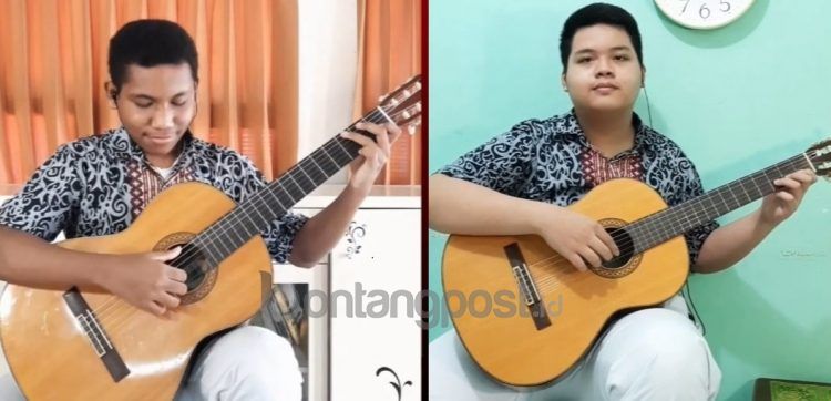 Matthew Firstson Christian Sesa dan Yeremia Eklesia KM (kanan) menjadi wakil Kaltim untuk mengikuti Festival dan Lomba Seni Siswa Nasional (FLS2N) jenjang SMP kategori duet gitar tahun ini. (Drawan untuk bontangpost.id)
