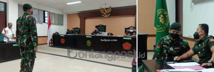 Terdakwa Praka MAM berkonsultasi dengan penasihat hukumnya Mayor CHK Alek Birawa untuk menyampaikan pembelaan dan meminta keringanan hukuman kepada majelis hakim yang diketuai Letkol CHK Setyanto Hutomo