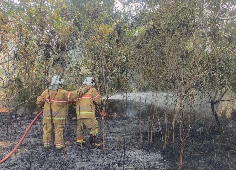 Disdamkartan saat memadamkan api (PPID Disdamkartan Bontang)