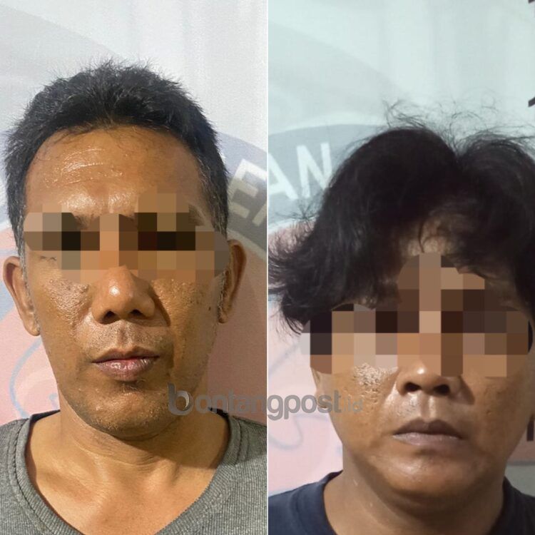 Bu (kiri) dan EW (kanan) diringkus Satresnarkoba Polres Bontang di sebuah rumah di Tanjung Laut