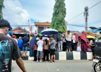 Tanaman di Median Jalan Rusak Diduduki Penonton Karnaval Loktuan