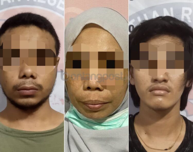 MKA (kiri), EPS (tengah) dan ACP (kanan) kini ditahan di Mapolres Bontang