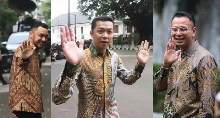 Giring Ganesha (kiri), Taufik Hidayat (tengah), dan Raffi Ahmad, masuk dalam 108 daftar calon kabinet Prabowo Subianto. (kolase foto Jawapos)