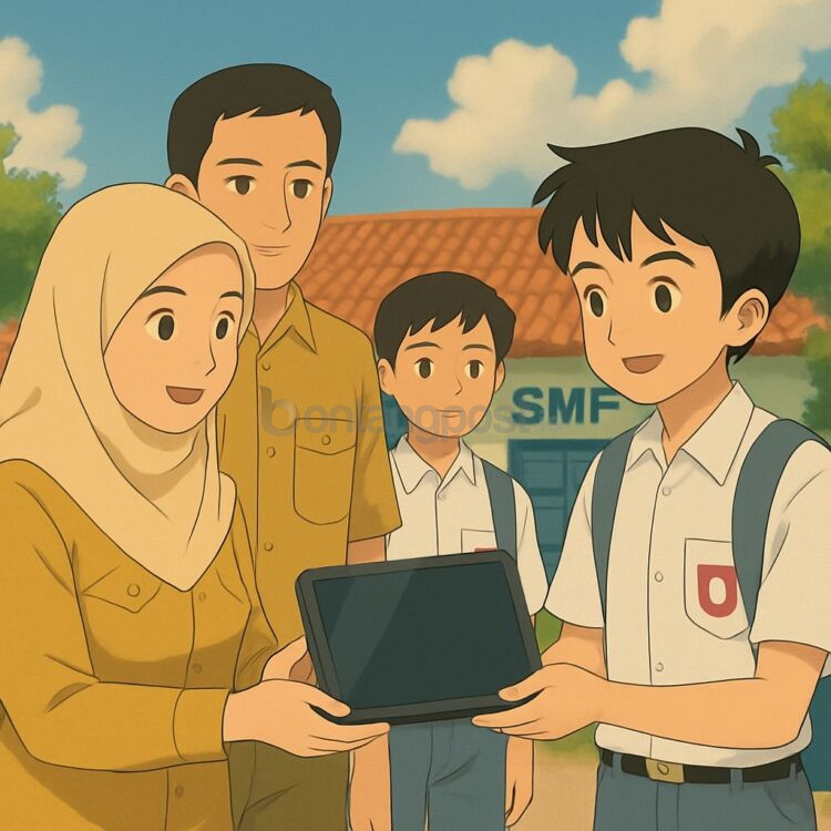 Ilustrasi pembagian tablet pintar untuk pelajar SMP di Bontang. (AI/BP)
