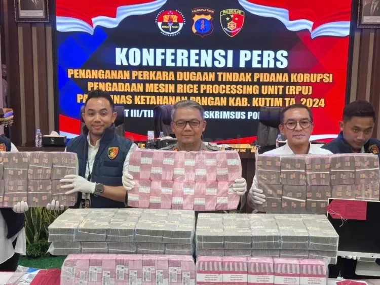KORUPSI: Ditreskrimsus Polda Kaltim membeberkan hasil penyidikan kasus dugaan korupsi pengadaan mesin rice processing unit (RPU). (IST/KP)