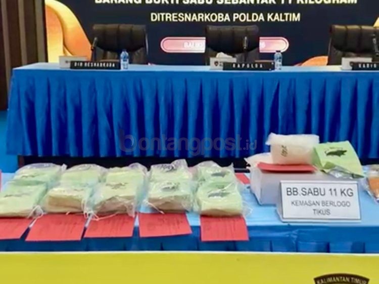 Barang bukti sabu 11 kilogram yang diamankan Polda Kaltim.