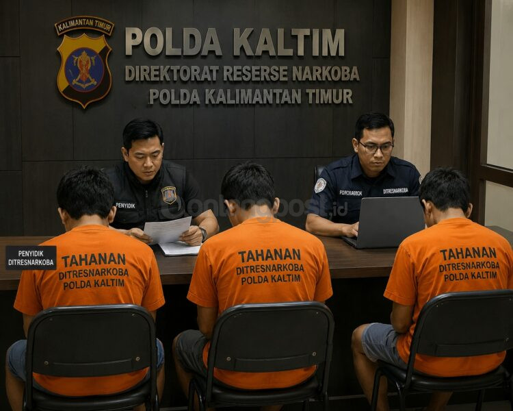Ilustrasi pemeriksaan tersangka di Mapolda Kaltim. (Dibuat oleh AI)