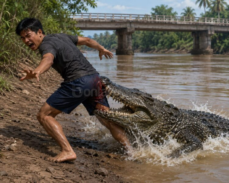 Ilustrasi serangan buaya. (Generate AI)