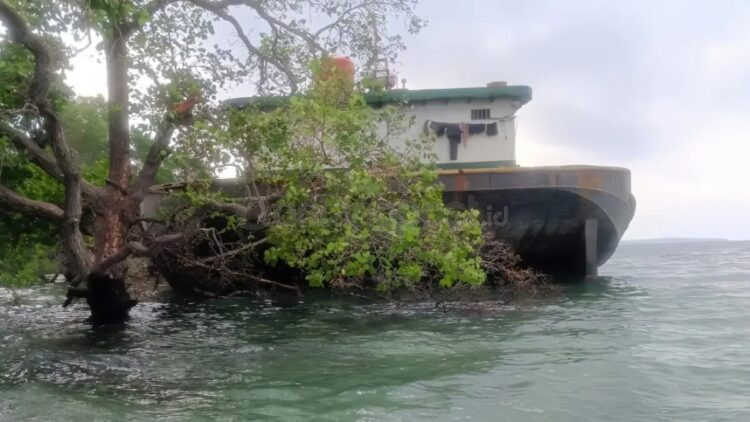 Tongkang terdampar lebih dari 20 hari di Pulau Miang. Warga khawatir mangrove, terumbu karang, dan ruang tangkap nelayan terdampak.